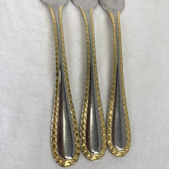 3 Retroneu GOLD ACCENT Chain 7” 18/8 Korea Stainless Dessert Fork Good Quality - Picture 2 of 10